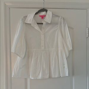 Lilly Pulitzer White Blouse Classic Short Sleeve